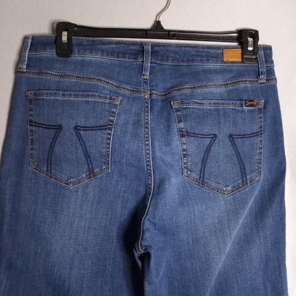 Seven7 Women's Tower Straight Cropped Frayed Hem Medium Dark Wash Jeans Size 14 - Picture 5 of 9
